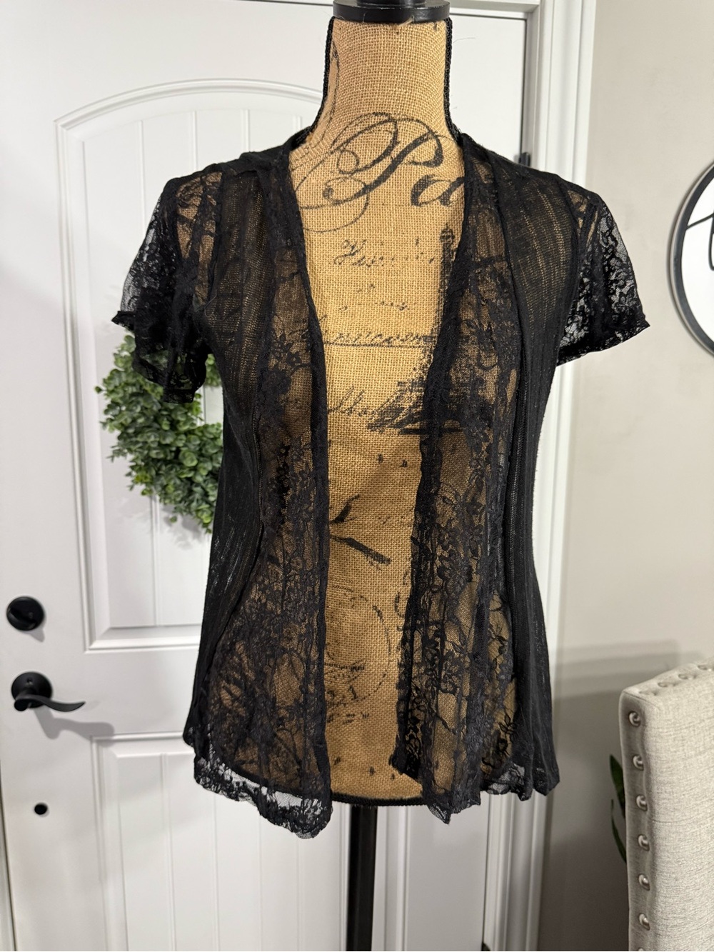 Vanity Black Sheer Lace Short Sleeve cardigan